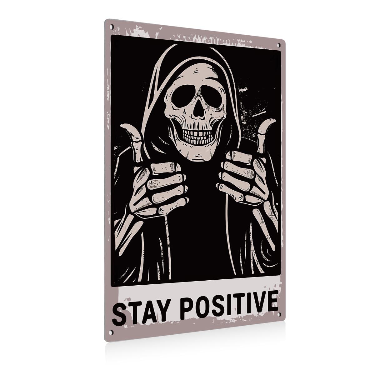 Aluminium plate 738 Halloween Skull Aluminium Plate Sign Skeleton Decor Stay Positive Skull Decoration Gothic Signs Decoration Spooky Metal Decorative Signs Plaques for Home Bedroom Living Room
