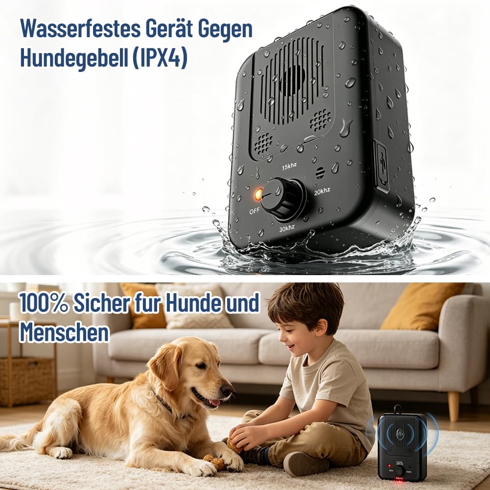 Anti Bell Gerät Hunde, 2026 Upgrade Ultraschall Hundebell Stopper, Aufladbar Ultraschall-Bellstopper mit 3 Modi, 50 Fuß Reichweite Antibell Ultraschall Gerät für Hunde Training Großer Kleiner Hunde