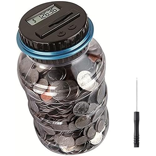 Coin Piggy Bank Saving Jar, Winnsty Digital Coin Counter with LCD Display Large Capacity Money Saving Box for All US Coins (Blue)