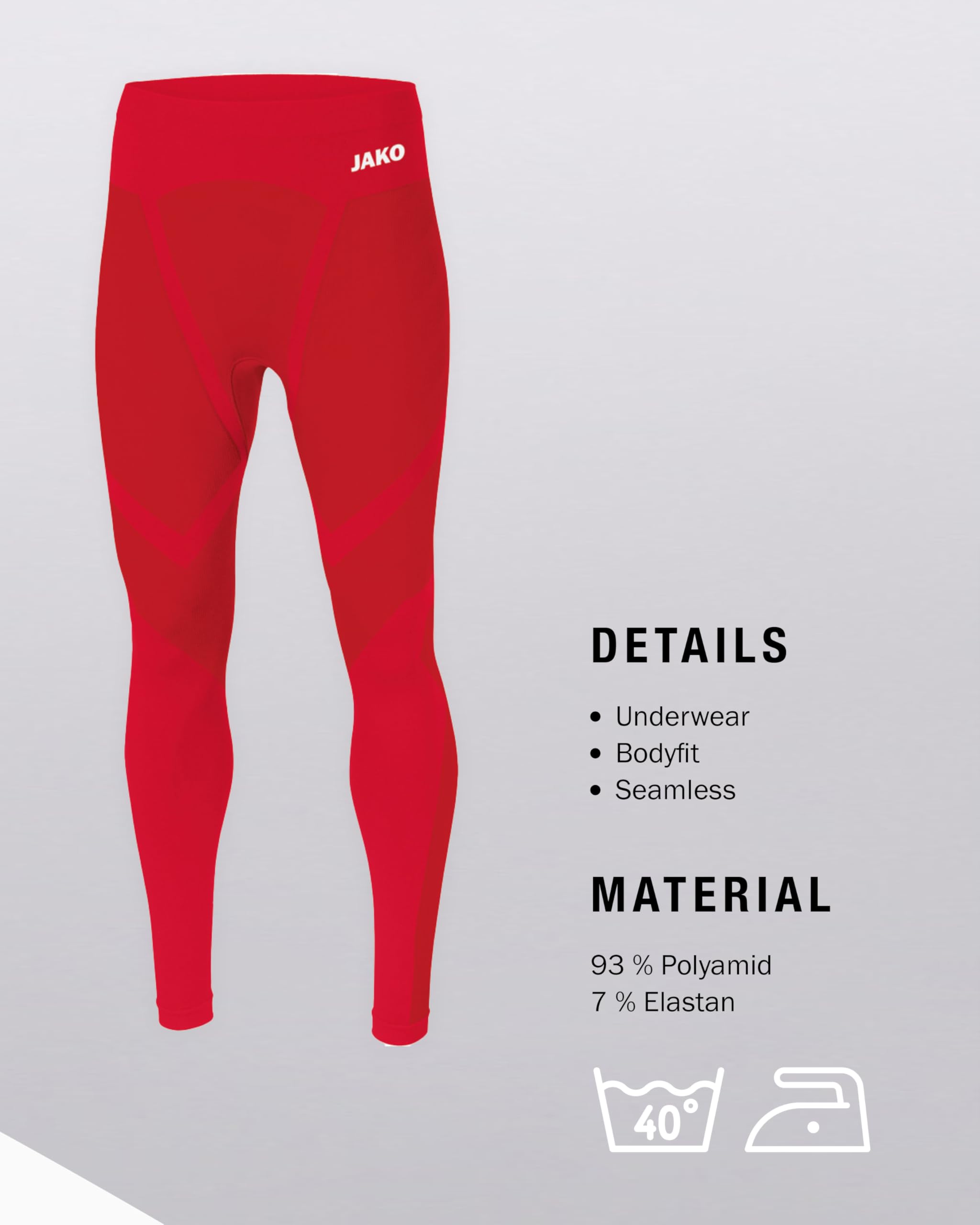 JAKO Kinder Long Tights Comfort 2.0, Sportrot, XXS