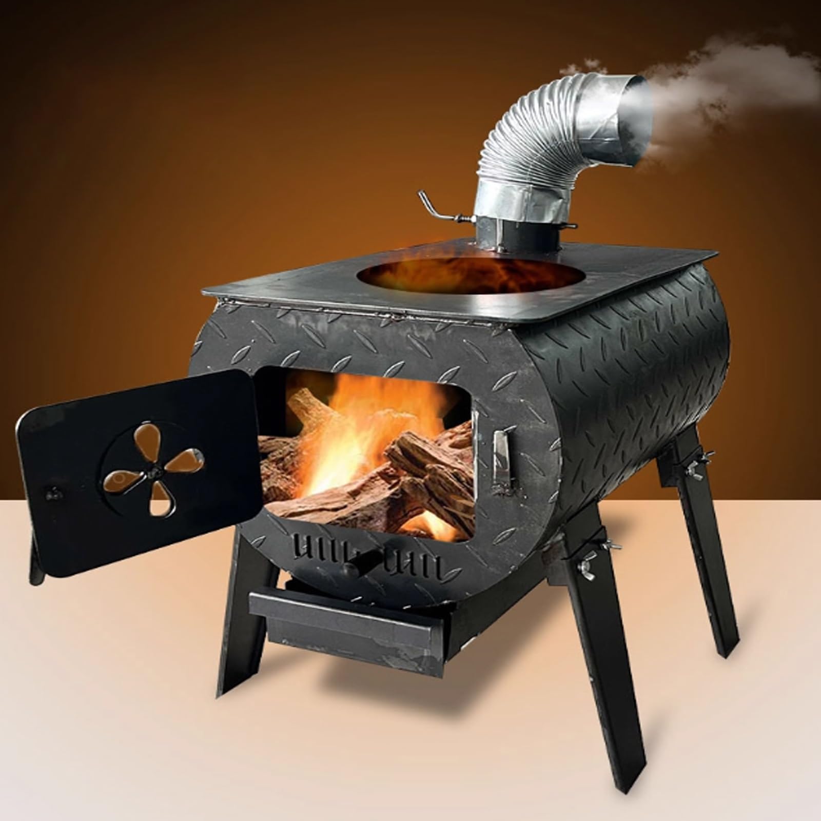 Stufa A Legna In Ferro Multifunzionale Interno & Esterno Skylight 20cm & Piedi Rimovibili, Scatola Delle Ceneri A Tiro Campeggio Casa Barbecue(50 * 35 * 50cm)
