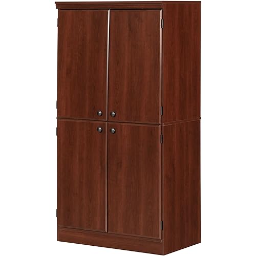 South Shore Tall 4-Door Storage Cabinet with Adjustable Shelves, Royal Cherry