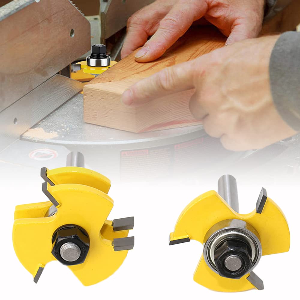 Mesee 8mm Queue Routeur à Rainure, Jeu de 2 Fraises à Rainurer Routeur Bits Outils de Menuiserie Fraise de Rainure en T à 3 Dents pour Travail Coupe du Bois