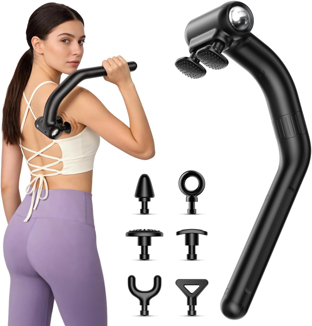 Dual Head Detachable Percussion Massage Gun with Extension Handle, 3-in-1 Back Massager for Pain Relief Deep Tissue with 12 Massage Heads, Muscle Massager for Arm Shoulder Lower Back Thigh Waist