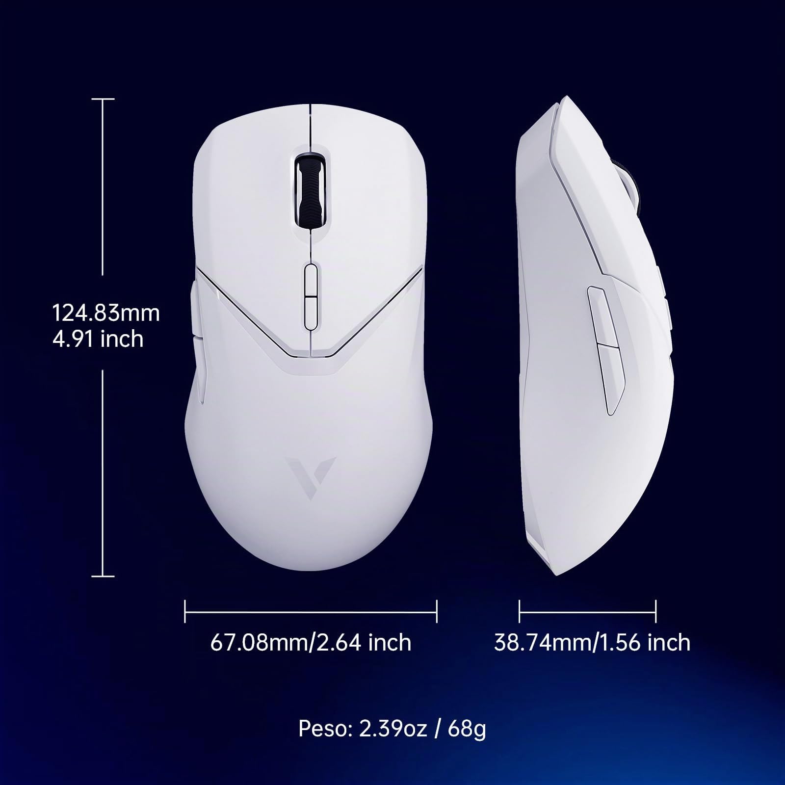 Rapoo VT9Pro Ratón Gaming Inalámbrico, Sensor Paw 3398, 26000 dpi, 1 ms Respuesta, Súper Ligero, hasta 160 Horas de Batería, 10 Botones Programables, Memoría Integrada, Blanco