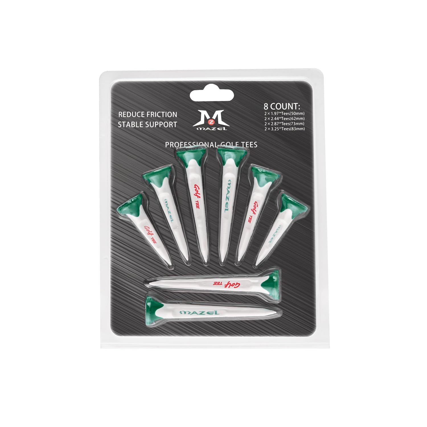 MAZEL Golf Tees 8 Pack Durable Plastic Par-Tee High Performance Tees 1.97" 2.44" 2.87" 3.25" (Classic, Green)