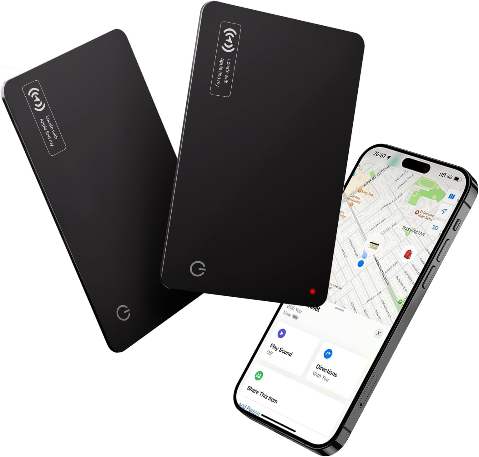Wallet Tracker Card Work with Apple Find My, Ultra-Slim Rechargeable Tracking Card Credit Card Tracker for Wallet, Luggage, Passport (Black, 2 Pack)