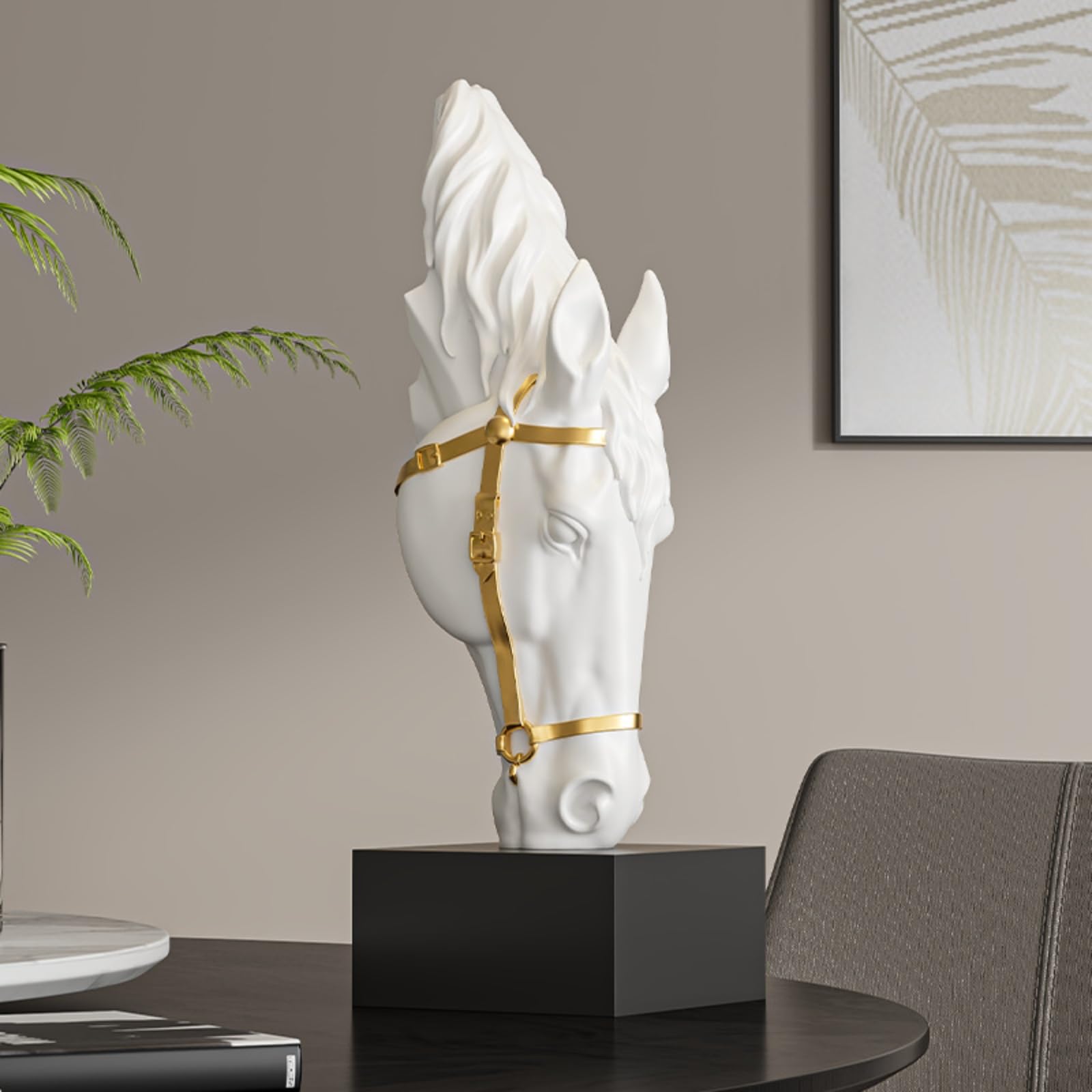 Qianly Statua di Scultura Equina Moderno Busto di Scultura Equina in Resina Astratto Statuetta per Amanti Dei Cavalli, Libreria