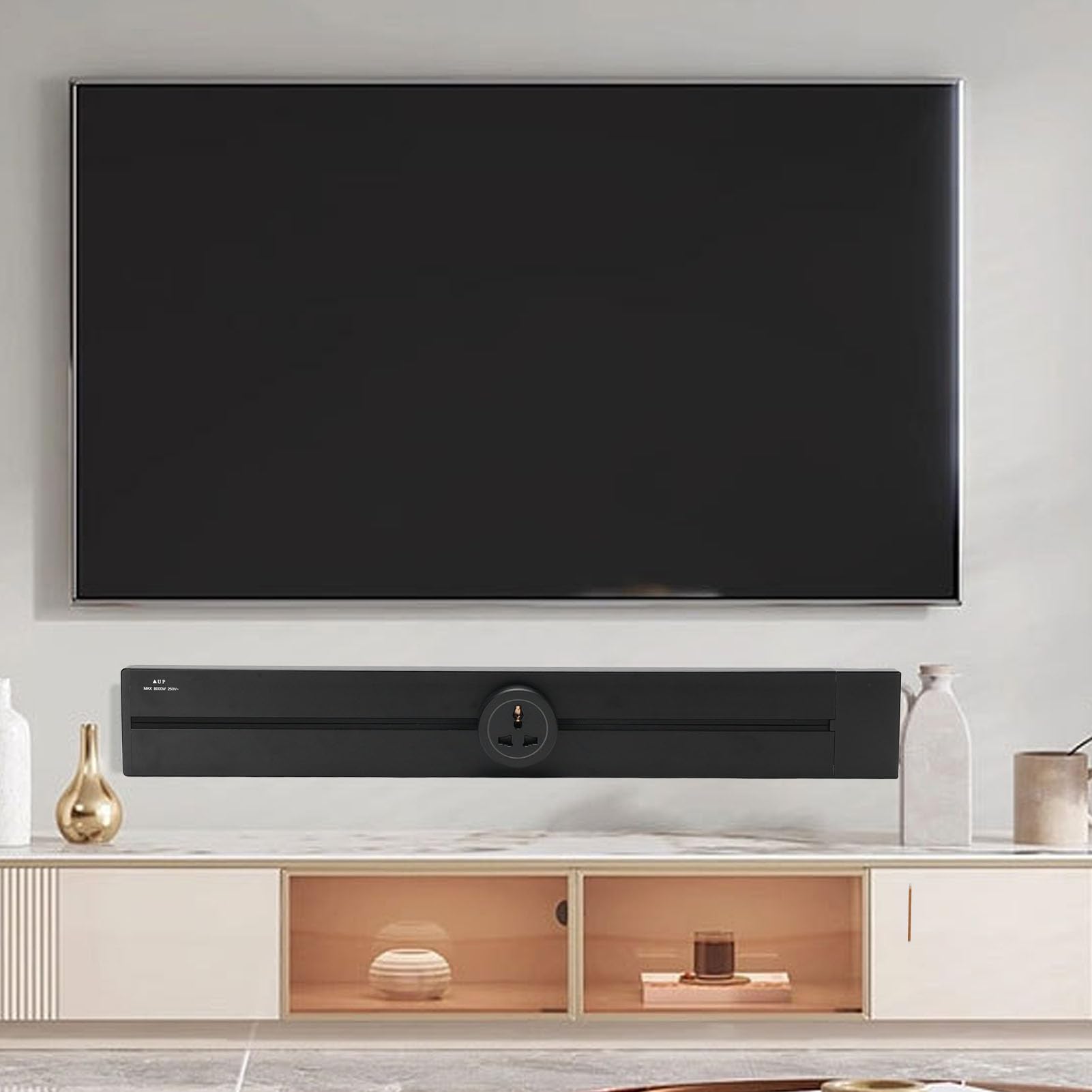 Asixxsix Listwa zasilająca do montażu na ścianie, 8000 W, 32 A, aluminiowa listwa zasilająca z diodą LED, przedłużacz (3 Universal Socket 13a 3250 W)