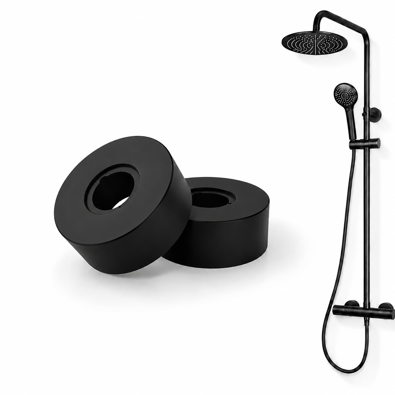 FortWeal Rosettes for Shower Fittings 60 x 25 x 25mm 2pcs Black, Shower Faucet Decorative Cover Plates, Escutcheon Trim Caps Hide Pipe Gaps for Shower Taps and Wall Fittings, Internal Ø 25mm