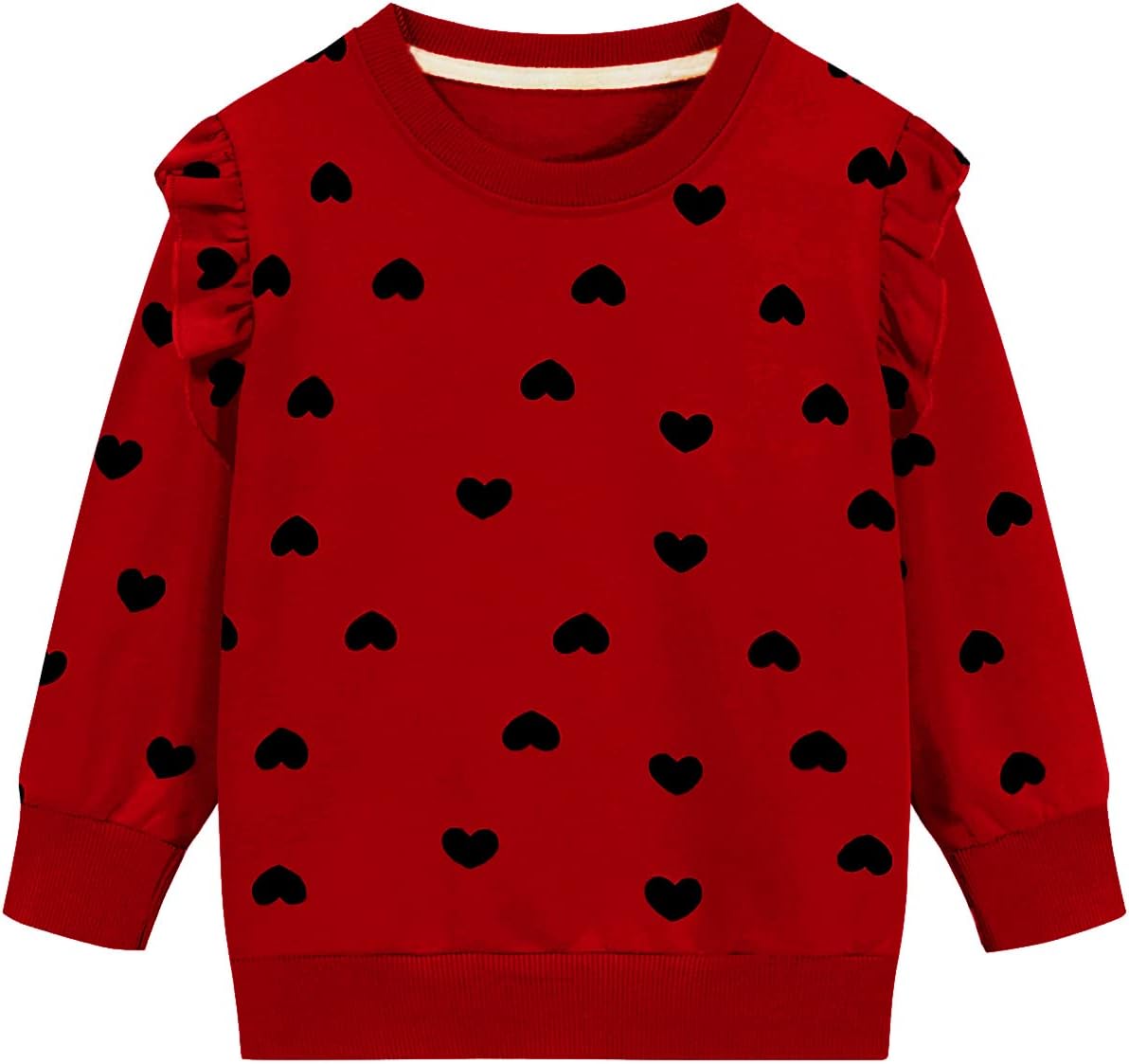 DDSOL Toddler Girls Heart Sweatshirts Valentine Sweatshirt Crewneck Ruffle Long Sleeve Kids Girls Heart Shirts Tops 2-7 Years