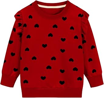 DDSOL Toddler Girls Sweatshirts Valentine Sweatshirt Crewneck Ruffle Long Sleeve Kids Girls Heart Shirts Tops 2-7 Years