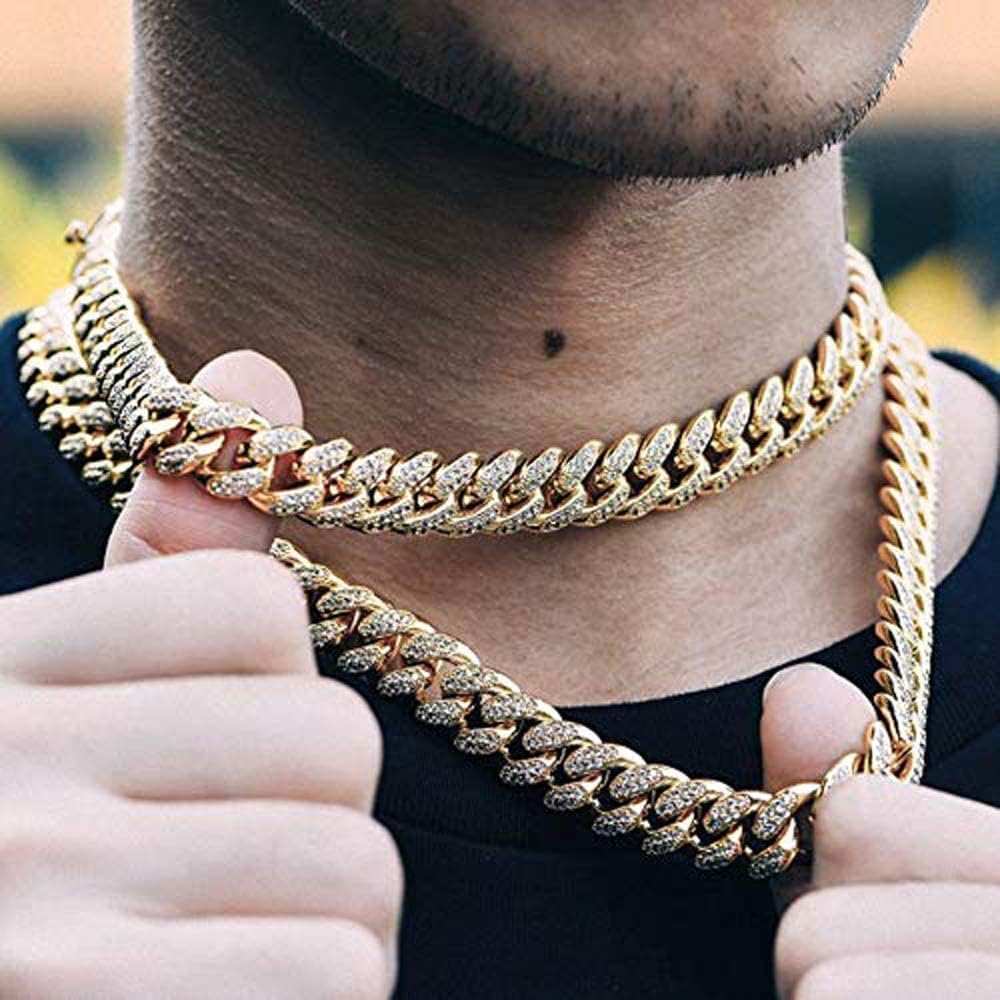 Apzzic Cuban Link Bracelet Iced Out Miami Gold Plated Hip Hop Full CZ Prong Diamond Bracelet with Giftbox Cuban Link Anklets for Men Women
