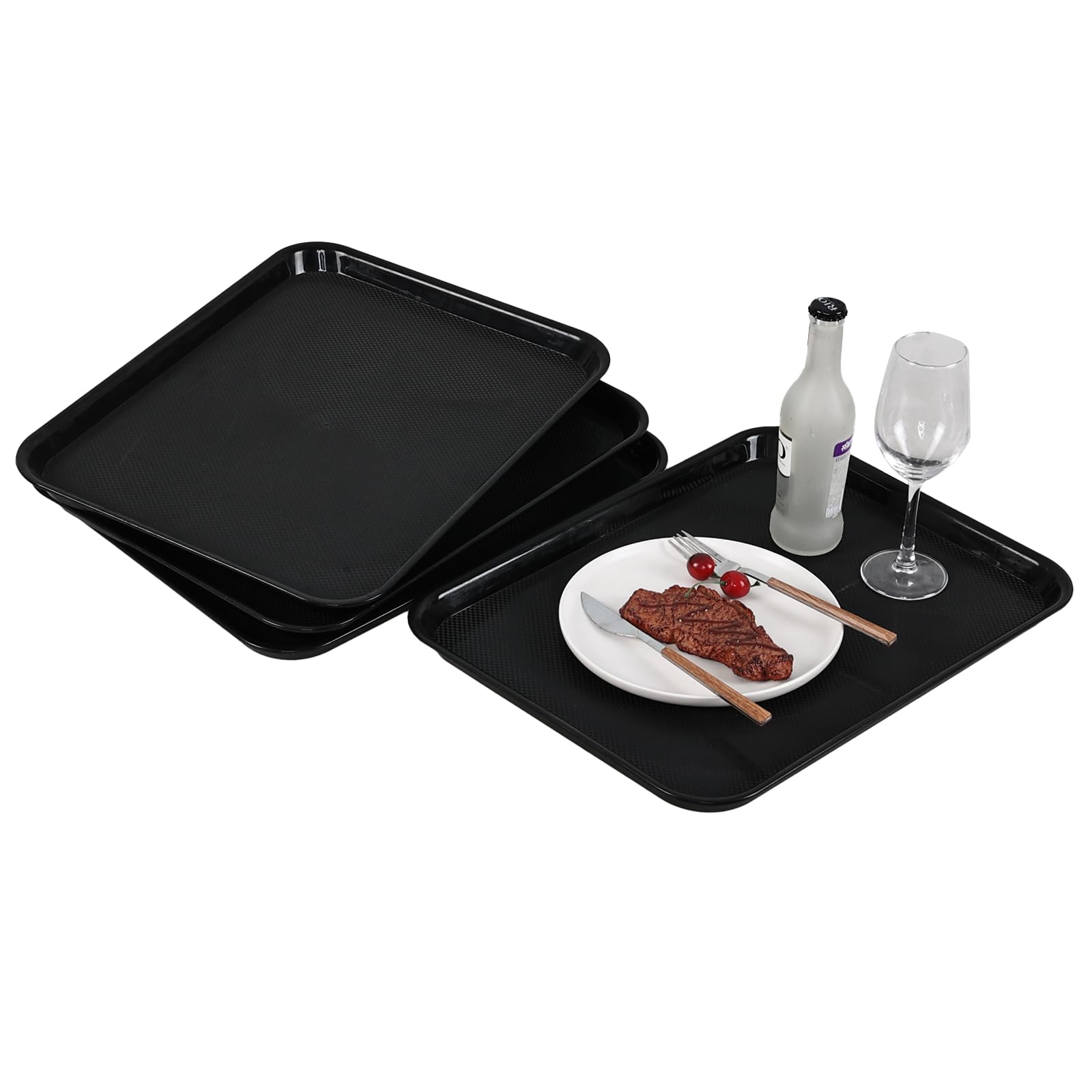 Gloreen 4-Pack Plastic Fast Food Tray, Cafeteria Serving Tray, Black