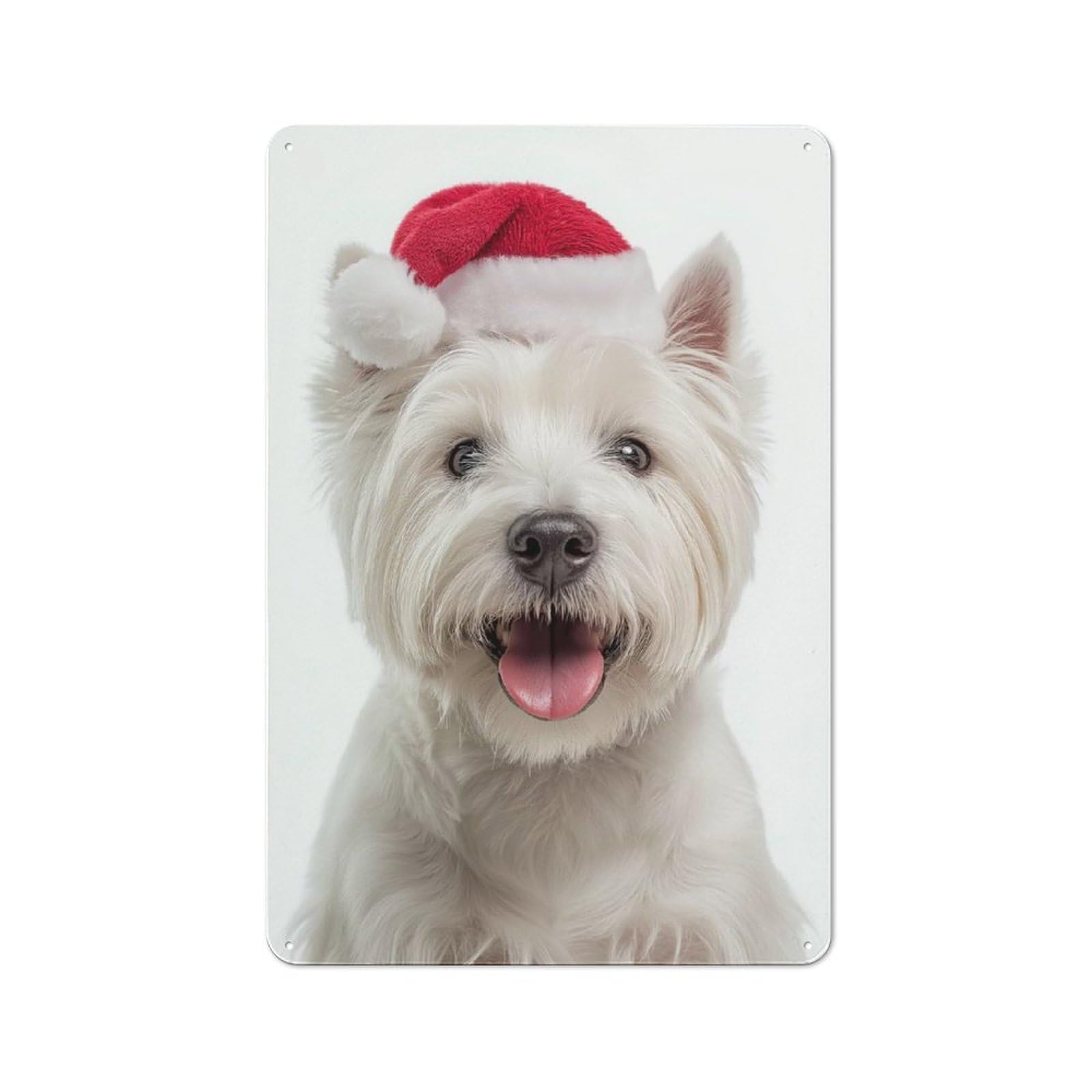 Junmoney Westie Dog With Santa Hat Printed Metal Sign 30X20cm For Café Or Restaurant, For Hospitality Interior Collectors
