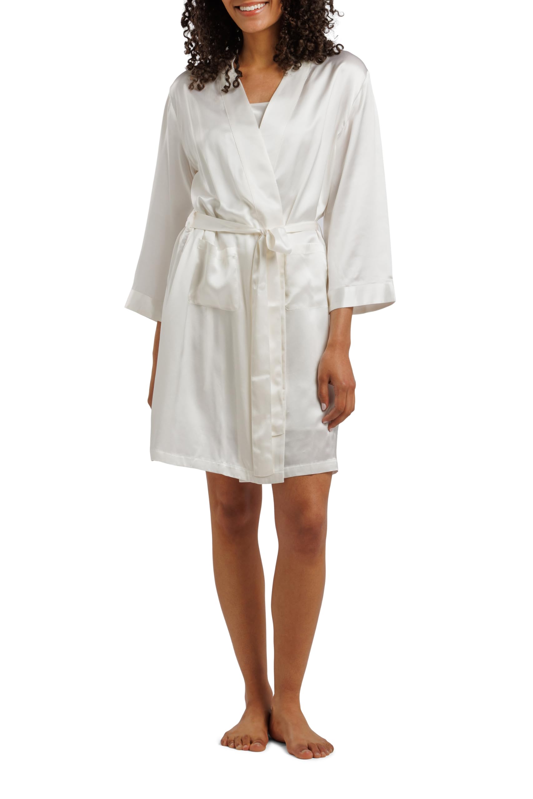 Fishers Finery Women's 100% Pure Mulberry Silk Mid-Length Robe with Pockets | Awarded Best Silk Robe