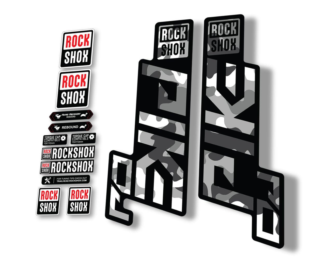 Replacement Decal Sticker Kit For RockShox Pike DJ 2021 Series - Camo Glossy Fork Graphics