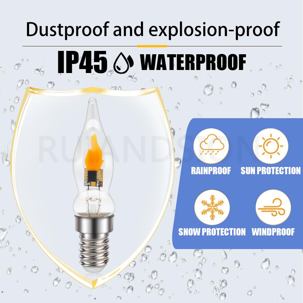 Ruiandsion Lampadine LED E14 Effetto Fiamma Tremolante 0,5W CA18, Bagliore Ambrato Caldo 1800K, 220-240V Non Dimmerabile per Lampadari, Parete, Casa, Feste e Natale (10 PZ)