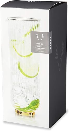 Miniatura 5 de Viski Gatsby - Vaso de mezcla de cóctel vintage, diseño de arco de cristalería Art Deco, base chapada en oro de 47 onzas, vidrio mezclador de cristal
