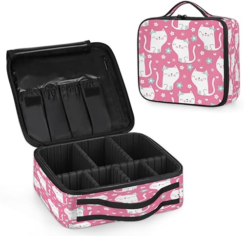 Miniatura 2 de Travel Makeup Bag for Women Large Square Portable Professional Coquette Train Cosmetic Case with Handle Bow Tie White Cat