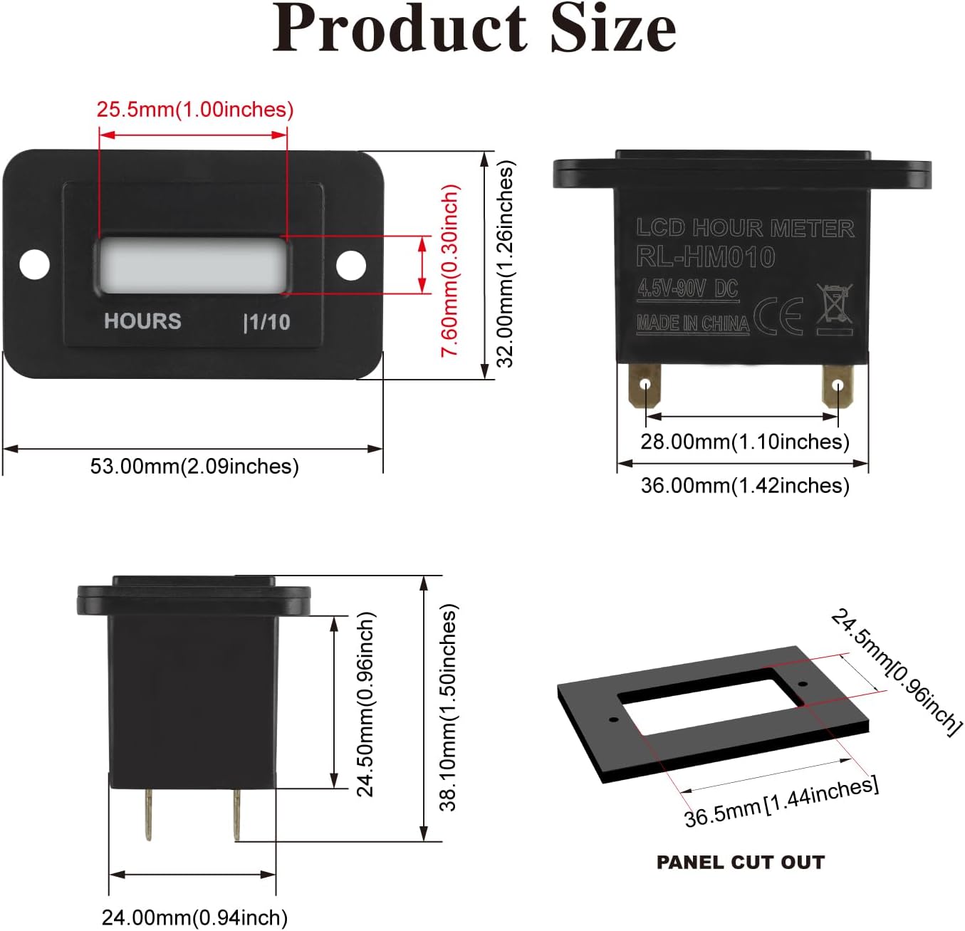 Jayron Rectangular LCD Digital Hour Meter AC 86-230V Resettable No Battery Required,for Small Engine Quad Bike Motorcycle Lawn Mower Snowmobile Motocross Chainsaw