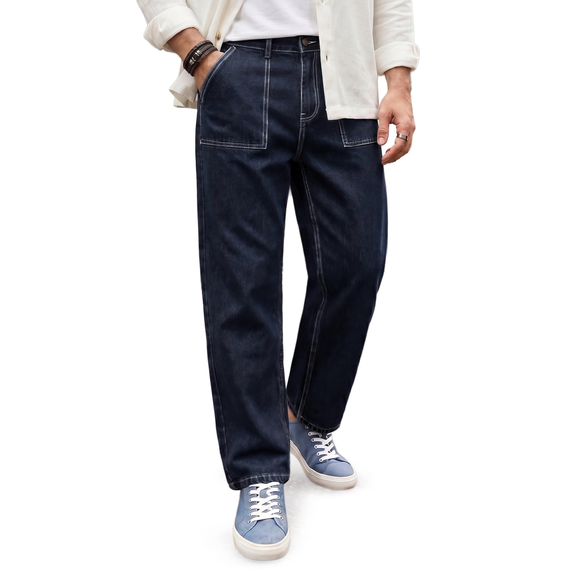 urbano fashion Men's Loose Baggy Fit Washed Denim Jeans Non-Stretchable-picture-32
