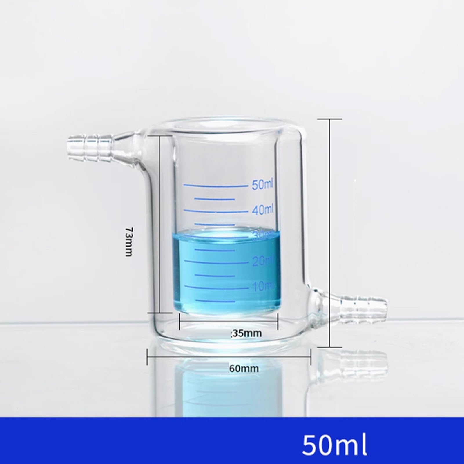 Becher in Vetro Borosilicato A Pareti Spesse, Reattore da Laboratorio in Vetro Borosilicato A Doppio Strato da 3,3 Litri per Riscaldamento E Miscelazione Sicuri. 50ml