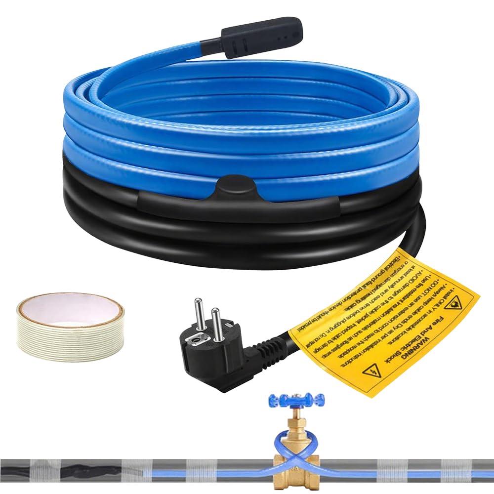 Cavo Scaldante Antigelo, 4M Cavo Riscaldante Autoregolante con Termostato Incorporato per Protezione di Tubi Acqua, Serpentina Riscaldante Filo Cavi Termici per Tubi Domestici Piante Grondaie