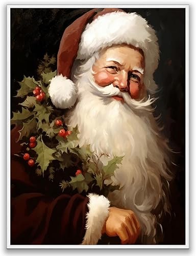 Lienzo decorativo vintage de Papá Noel para pared, póster de Navidad vintage, decoración de pintura navideña, arte rústico, nórdico, decoración de