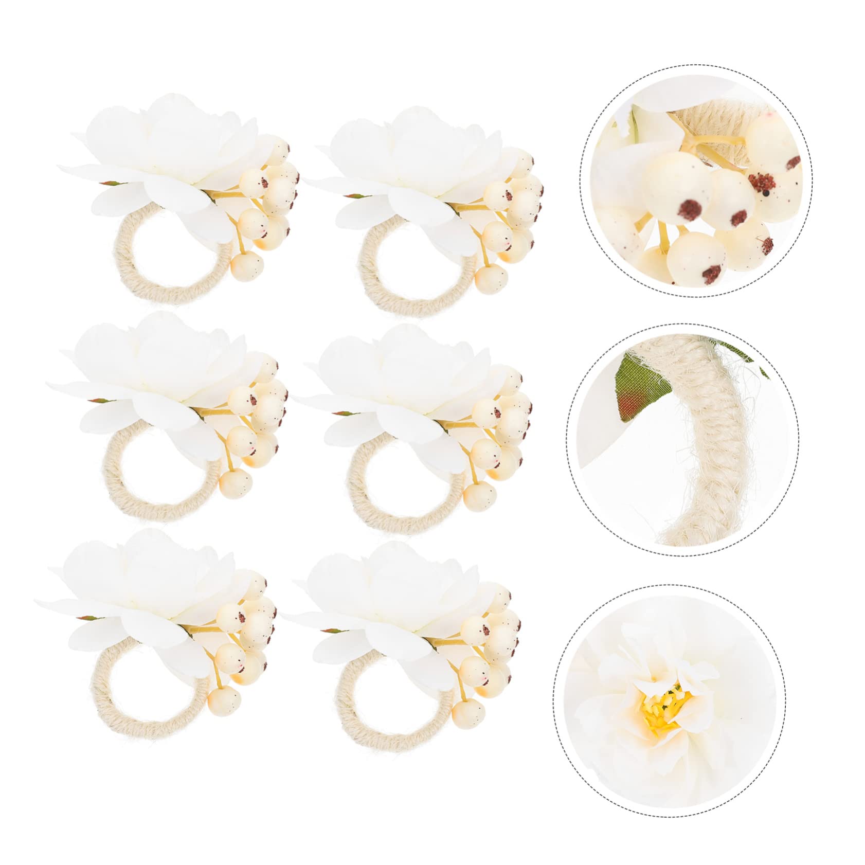 Amosfun 30 Piezas servilletero decoração casa decoración casa Anillo de Toalla de Flores Hebilla de servilleta Hecha a Mano Anillo de servilleta de Mesa de Comedor Cuerda de algodón Beige