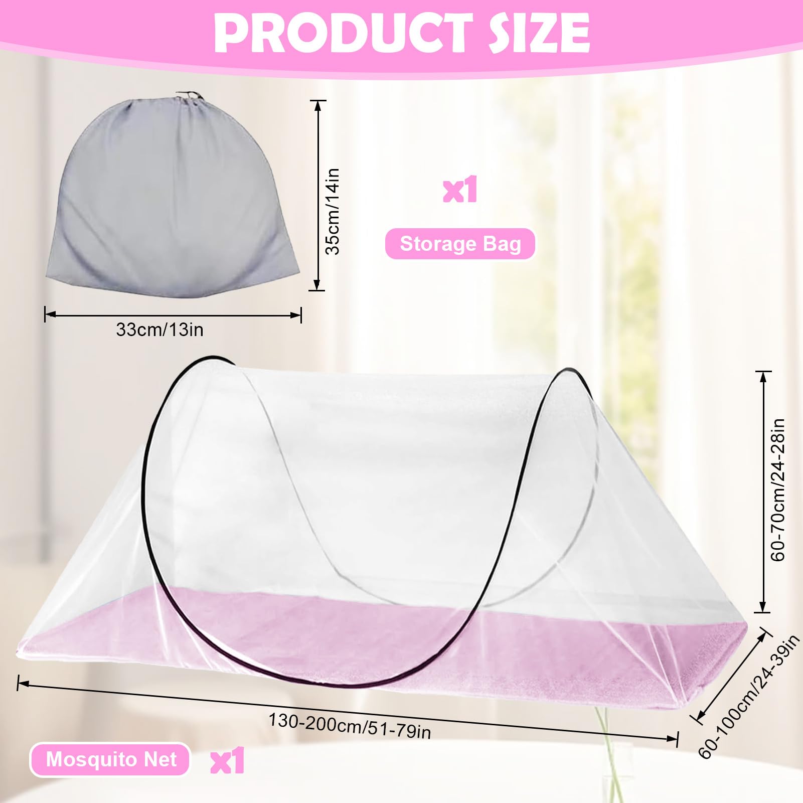 Moskitonetz, Faltbar Moskitonetz Pop-up 200 x 100 x 70 cm, Fliegennetz Bett Geeignet für Campingunterkünfte und Verhindert Wirksam Das EIN- und Austreten von Mücken