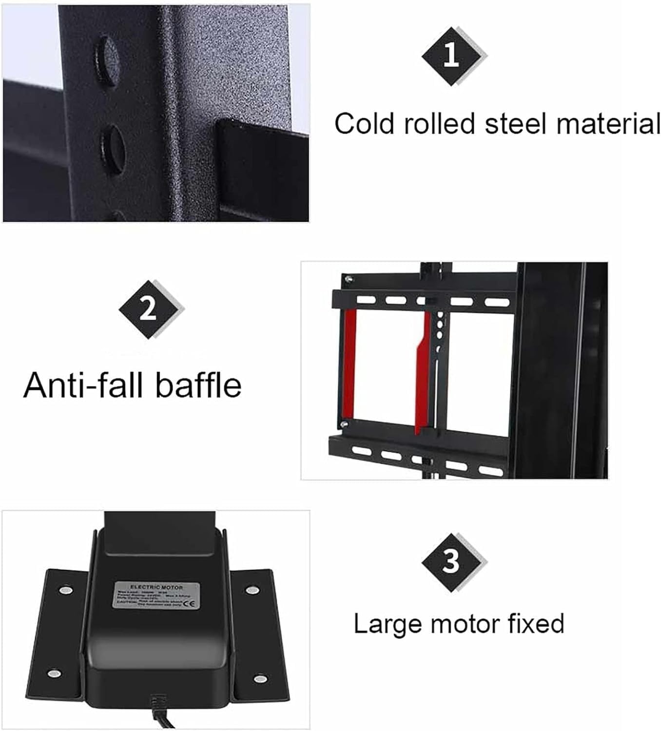 Supporto TV, supporto da parete for monitor, sollevamento elettrico telescopico, rotazione manuale di 360° a sinistra e a destra, 26-70 pollici, con carico di 60 kg/132 ​​libbre