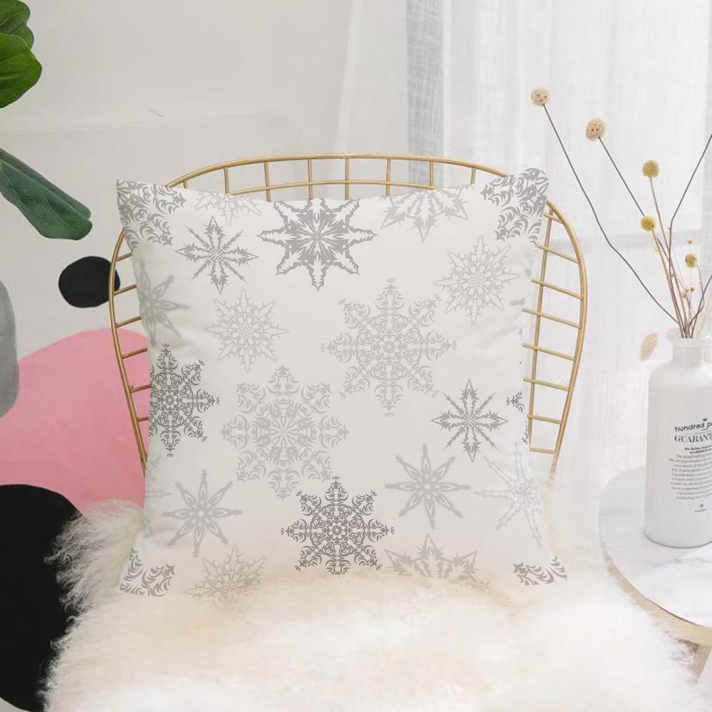 Hyosxw Snowflakes, Winter Pattern Oftwined Silver A - A8 Cushion Cover,Throw Pillow Case Home Decorative For Living Room Bedroom Sofa Chair 18X18 Inch,Snowflakes, Winter Pattern Oftwined Silver And White Snowflakes,Pillowcase 45X45cm