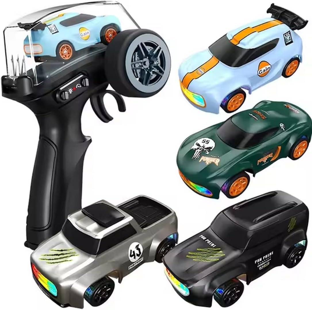 Remote Control Car Drift RC, 2.4GHz 1:64 Scale, 4WD High Speed Race Car with LED Lights, Drifting Tires or Speed ModeTires, Type C Charging (Black)
