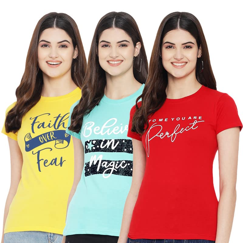 Image of Preneum Women's Cotton Regular Fit Graphic Stylish Printed Short Sleeves Casual T-Shirt || Trend & Style (Pack 3)