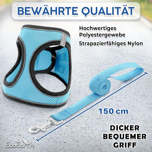 Hundegeschirr + Leine - Mittelgroß, Husky Blau - Weich gepolstert, No Pull Design Haustiergeschirr + Reflektierende Streifen für kleine + mittelgroße Hunde - von EcoEarth