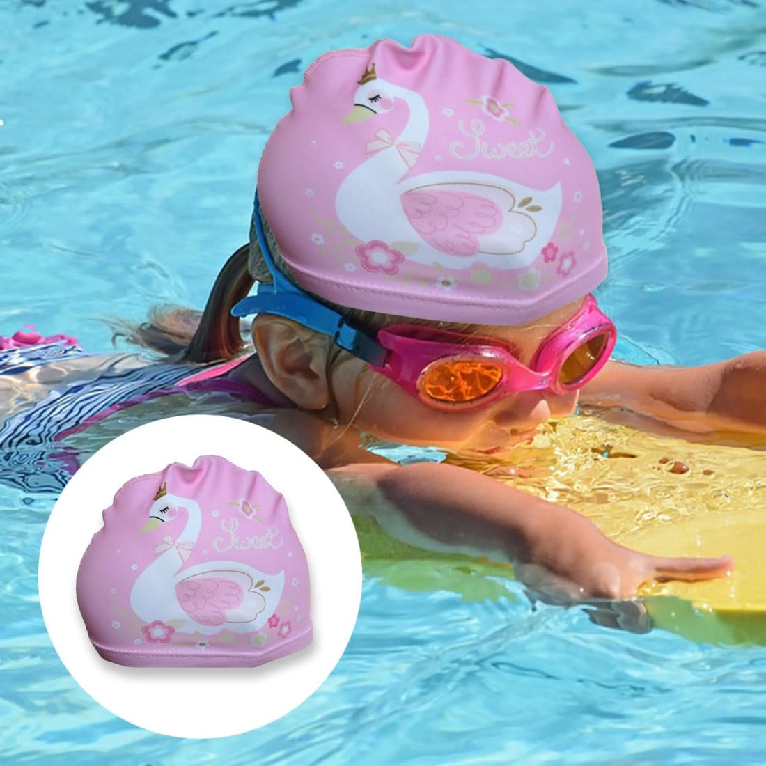 Cuffie Da Nuoto Bambine - 2 Pezzi Rosa In Cotone Elasticizzato | Impermeabili Per 2-8 Anni - Foto 6