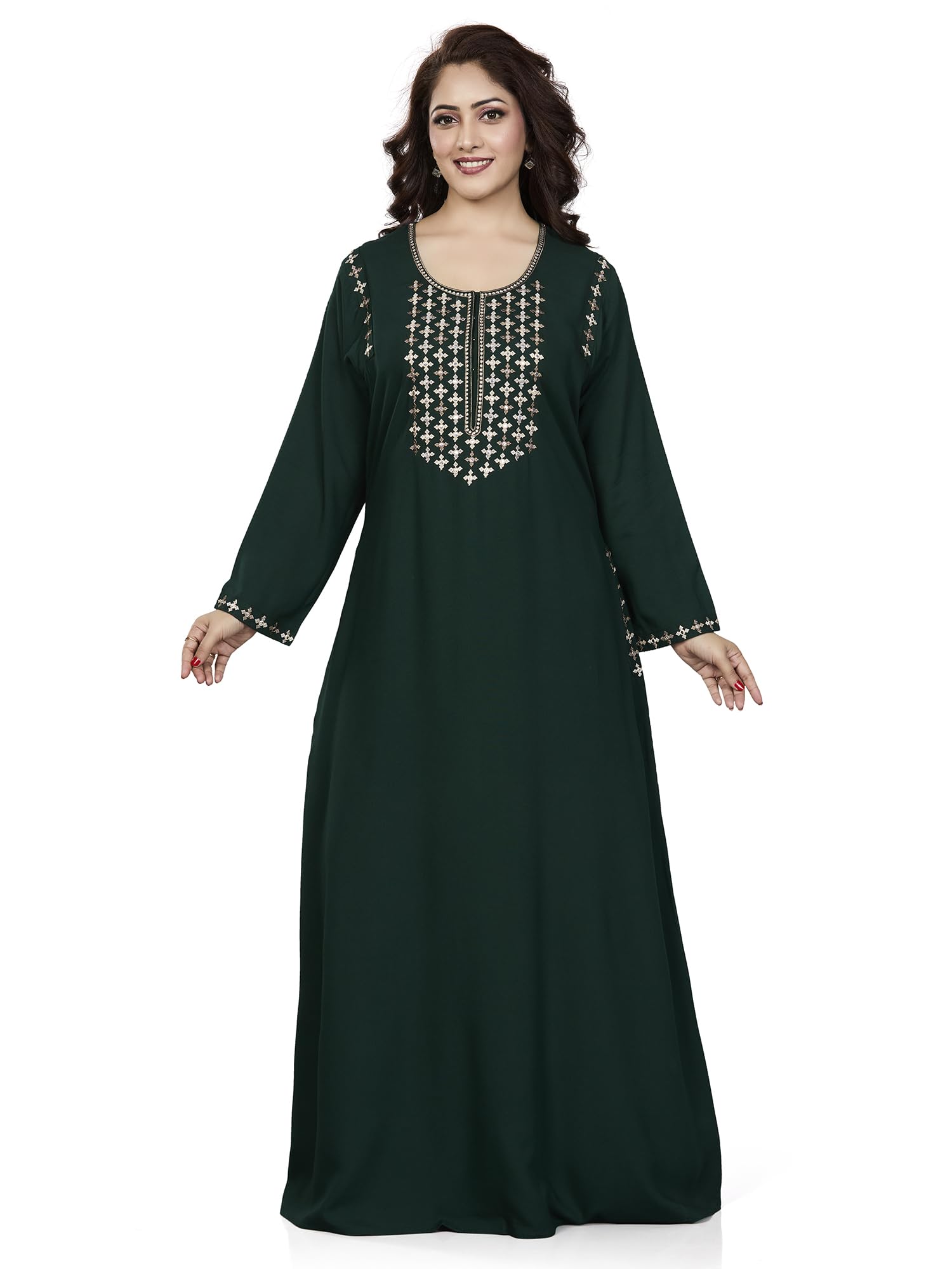 New Added Color - Women's Full Length Elegant Embroidered Rayon Nighty with Pockets-image-12