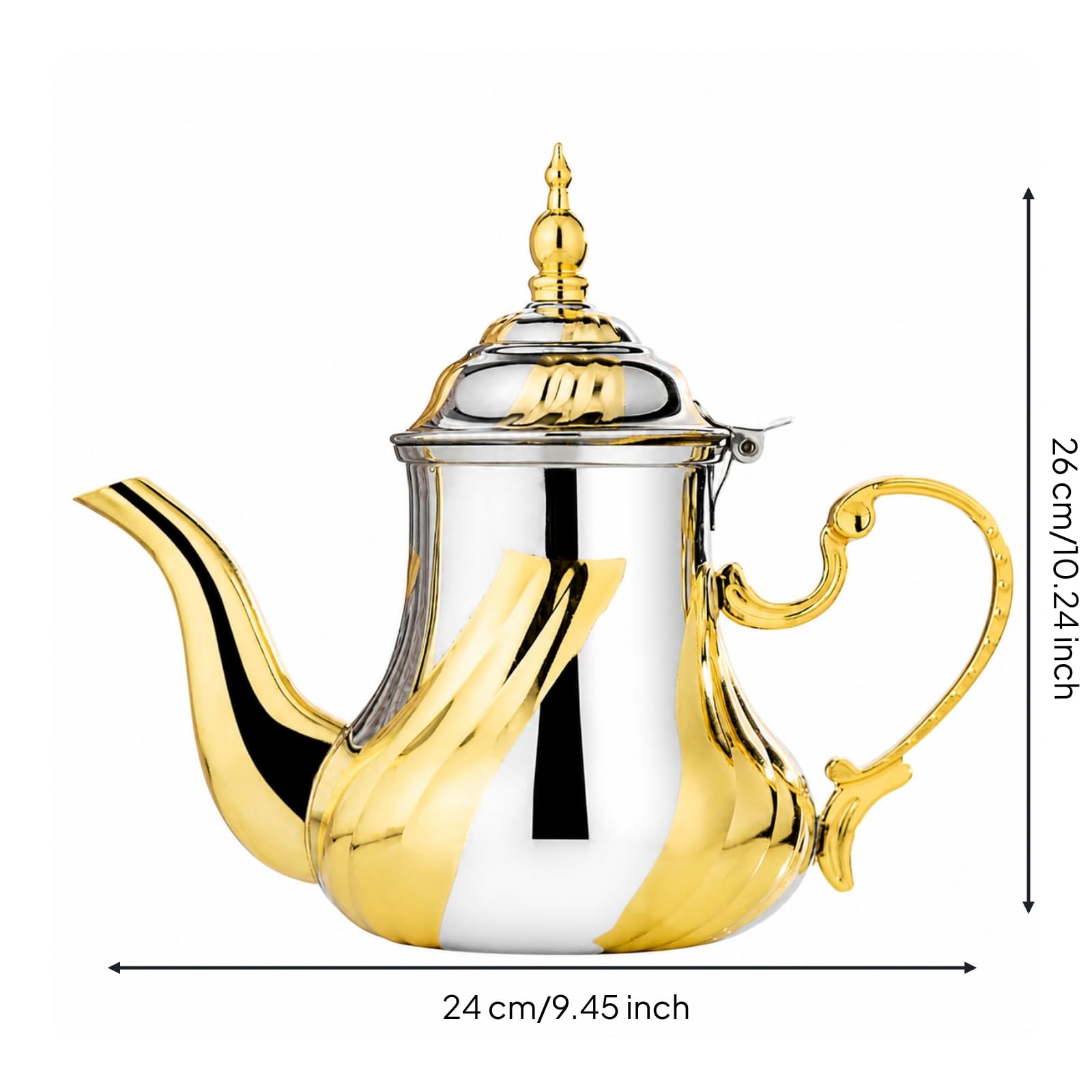 Teiera in Acciaio Inox Elegante Teiera, Oro-argento, 1.8L A