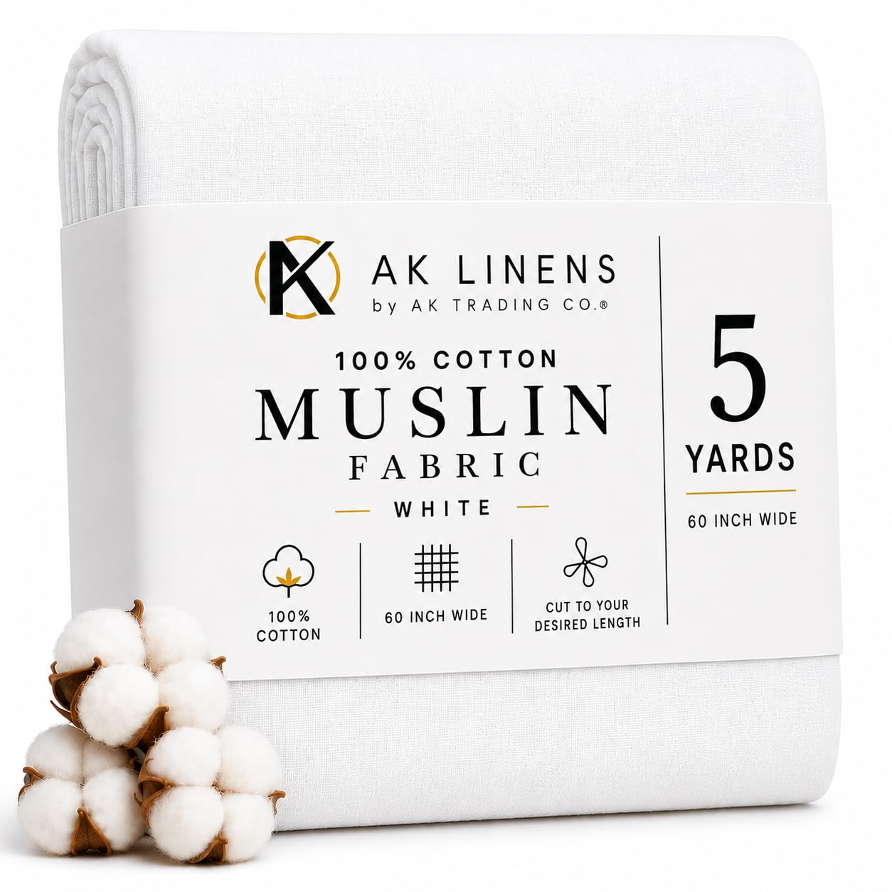 AK TRADING CO. Musselin-Stoff/Textil, gebleicht – Drapierstoff – weiß gebleicht – mittelschwer – 100% Baumwolle (152,4 cm breit)