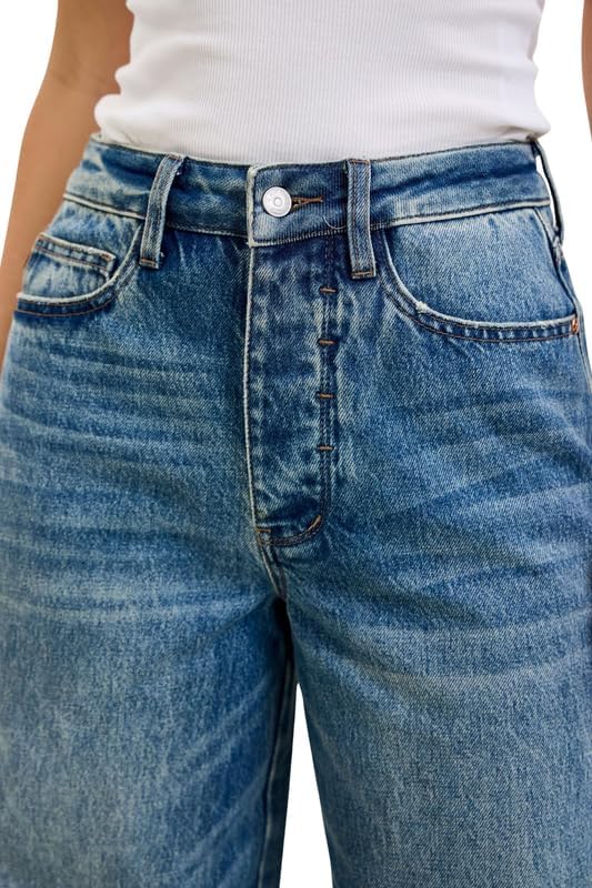 Judy Blue High Waist Vintage Indigo Wilhelmina Baggy Jeans – Rigid Magic Denim, Raw Hem, Relaxed Wide Leg Fit 31" Inseam