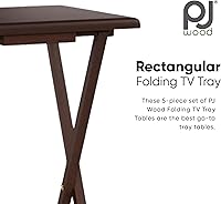 Vista 4 de PJ Wood Juego de 5 piezas, 4 mesas plegables de madera para TV con estante de almacenamiento, nogal