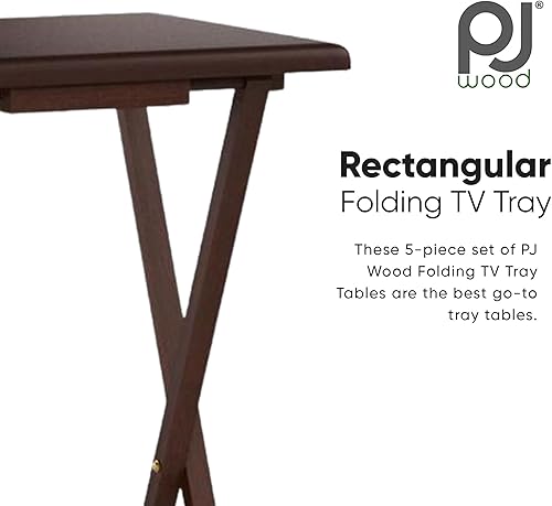 Miniatura 4 de PJ Wood Amplio juego de mesa de madera plegable moderna multifuncional con estante de almacenamiento compacto, nogal, (paquete de 5)