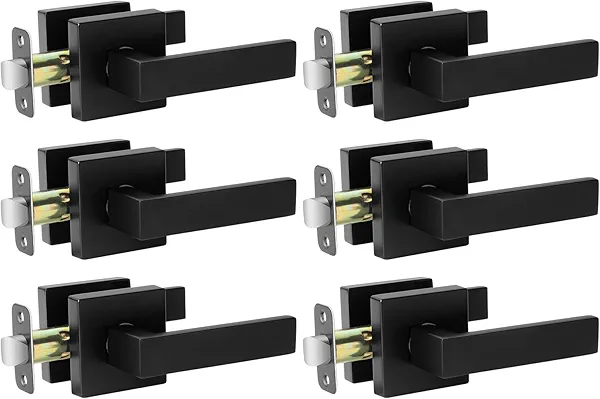 AEEKEL Matte Black Door Handle Interior Door Knob Passage Levers Set (No Lock), 6 Pack Heavy Duty Door Handle for Hall or Closet, Keyless Door Levers for Left Right Handle Doors