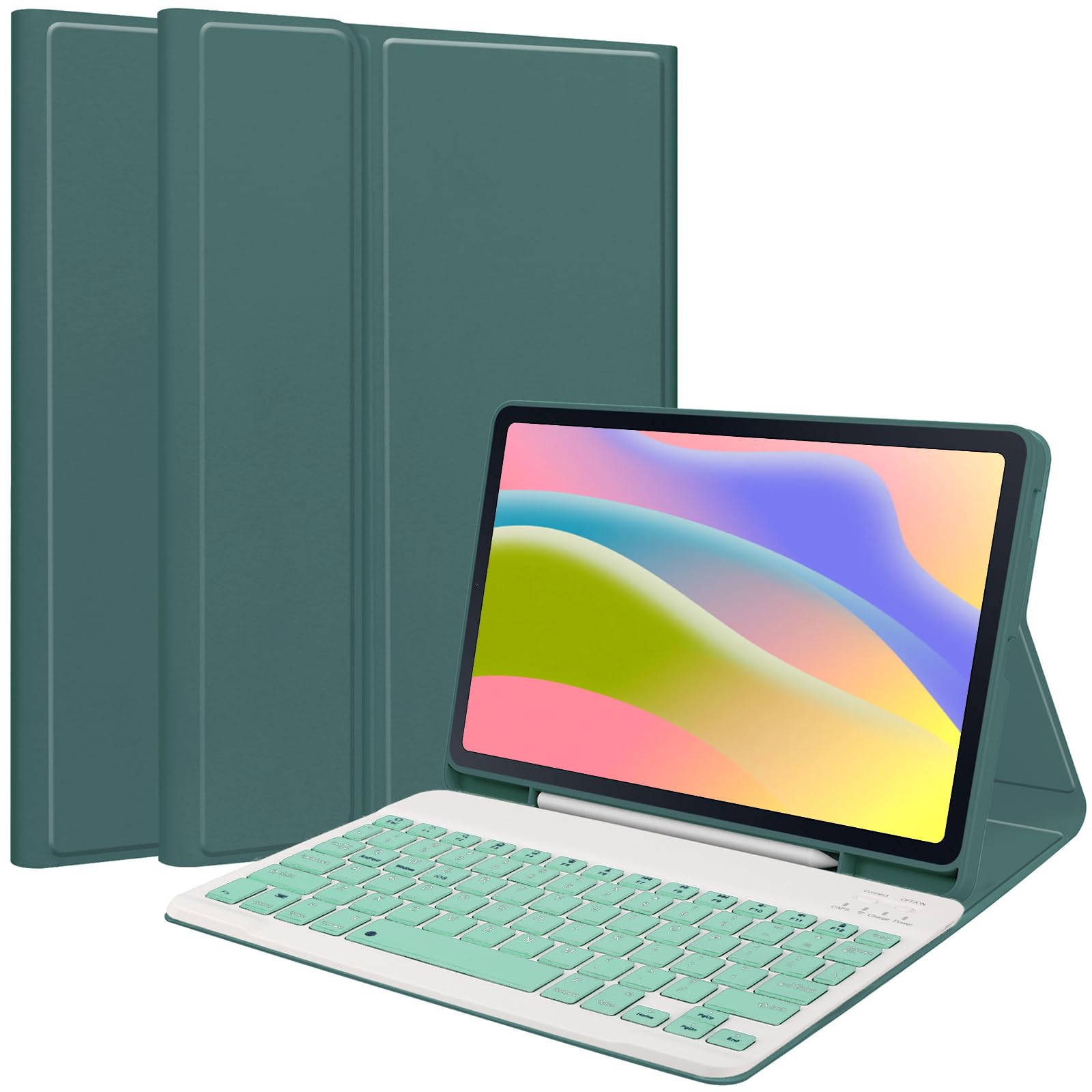 Funda de teclado retroiluminada para Lenovo Tab M11/K11 LTE 11 de 11 pulgadas con teclado Bluetooth desmontable, teclas de tijera silenciosas, funda delgada de soporte (verde, Lenovo Tab M11/Tab