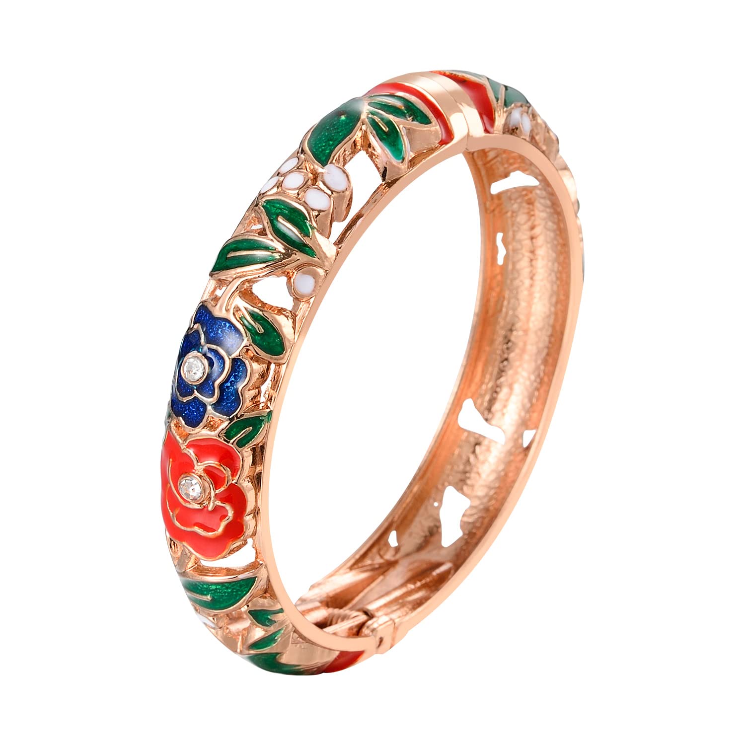 wynameleri Bangle Flower Bracelet Red Blue Rose Cloisonne Hinge In Gift Box Birthday Gift For Women (B0BBG763TR) Amazon Price History, Amazon Price Tracker