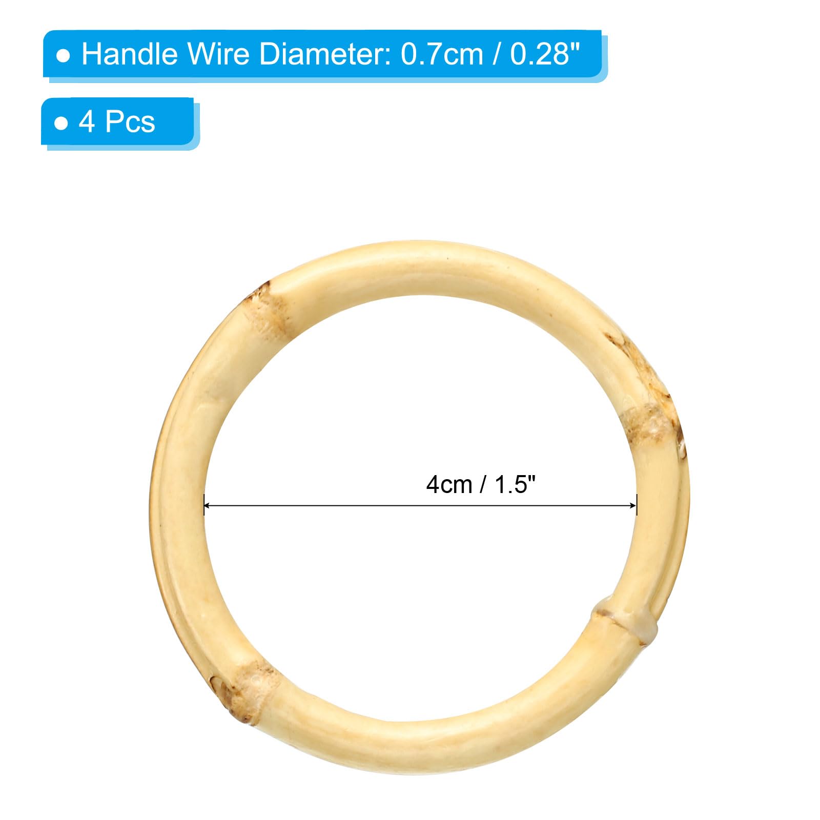 PATIKIL 2.5 Inch Bamboo Purse Handles, 4 Pcs Round Replacement Handmade Rings for Tote Bag Purse Making Decorations Wood - Image 2