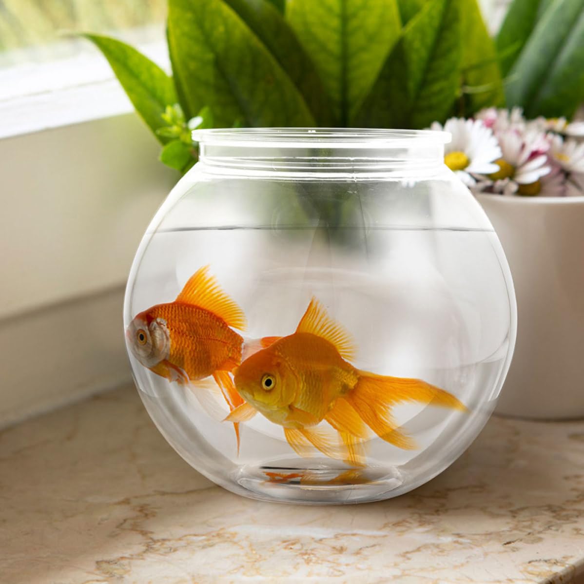 YARNOW Pecera Redonda de Plástico Transparente para Peces y Camarones, Diseño Compacto y Moderno, Fácil de Limpiar, Adecuado para Oficina y Centro Comercial