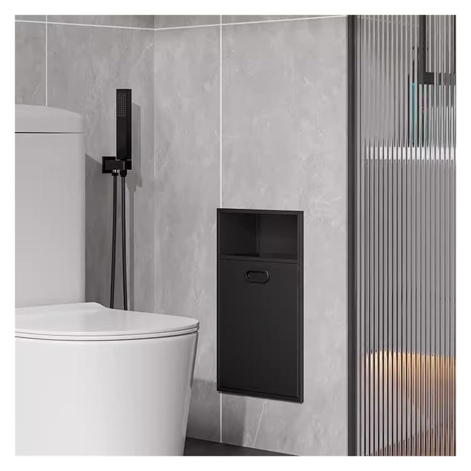 QUSYZD Stainless Steel Bathroom Niche, Recessed Shelf Organizer Shower Niche, Garbage Can Built-in Alcove for Kitchen Living Room Bedroom Storage Rack,Black,30x65,Black-30x50x14cm