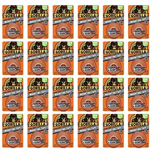 Image of Gorilla Mounting Tape, Tough and Clear, Double-Sided, 1 inch x 60 inch, Clear - 24 Pack